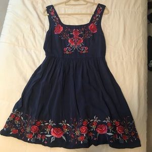 Navy blue, smock embroidered dress (size large)